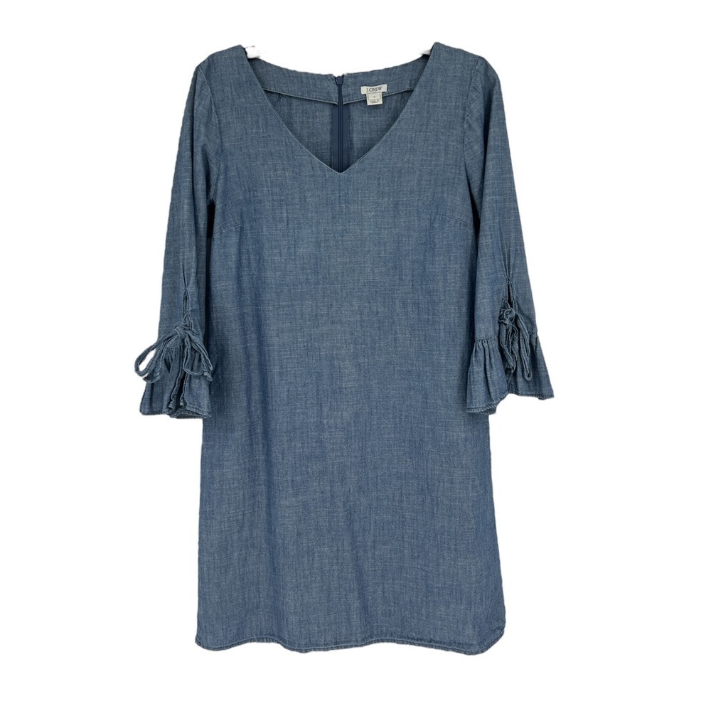 J Crew Chambray Ruffle 3/4 sleeve Dress size 4